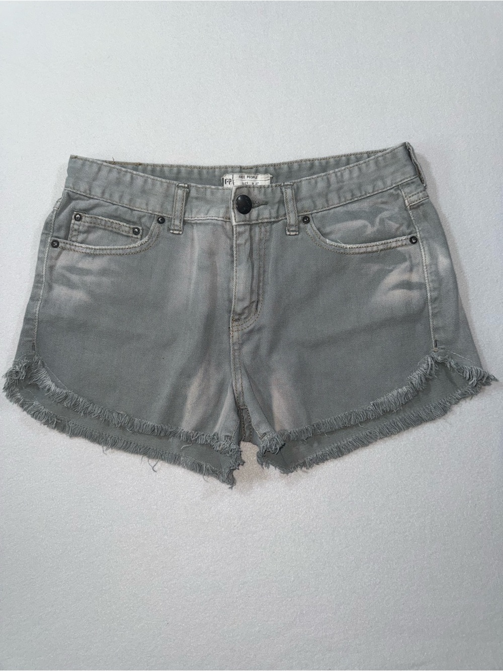 Free People Distressed Denim Shorts – Women’s Size 27 – Gray Wash Cutoff Shorts - Picture 2 of 9